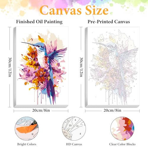 Okarina Framed Paint by Numbers Kit for Adults, Hummingbird Decor 8x12 Inch | Paint by Number with Frame, DIY Acrylic Painting Kit for Relaxation, Easy for Beginners, Wall Decor Gift for Flower Lovers - color: OPFUS2508-02