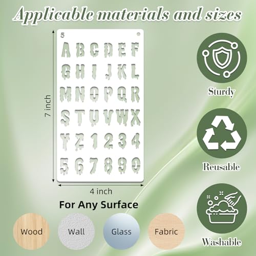 Letter Stencils for Crafts Reusable 24Pcs Number Symbol Stencils(7X4 Inch) - color: Letters