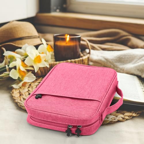 Bible Cover Bag With For Women Men Scripture Study Carrying Book Cover - color: Rose red