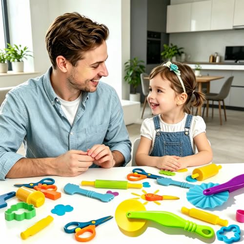 Dough Tools Set for Kids – 17 Pieces Modeling Clay Tools with Rollers & Cutters – Toddler Craft Playdough Accessories for Preschool Learning Activities - size: 17pcs