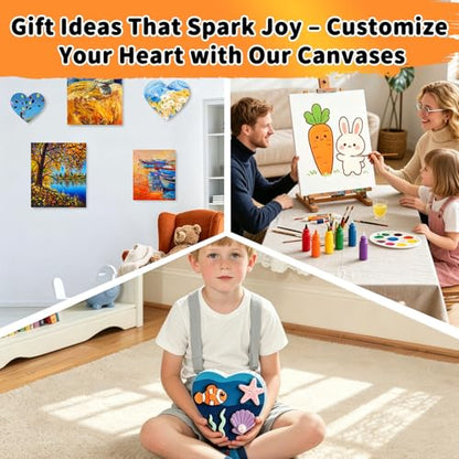 24-Pack Stretched Canvas 8 Sizes 100% Cotton for Acrylic Oil Mixed Media | 100% cotton with natural cottonseed husk, 5/8" deep profile, triple-gesso acid-free white canvas - size: 12"x16", 11"x14", 9"x12", 8"x10", 8"x6", 4"x6"