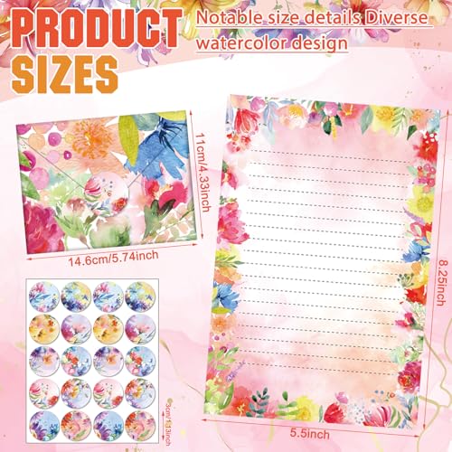 TaoBary 160 Pcs Stationery Paper Set 50 Double Sided Stationery Papers with 50 Matching Envelopes and 60 Round Dot Sticker, 10 Design(Bright Floral,5.5 x 8.25 Inch) - size: 5.5 x 8.25 Inch, style: Bright Floral