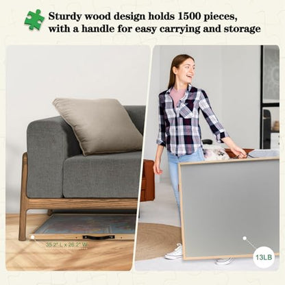 ALL4JIG 1500 Pieces 2-in-1 Tilting & Rotating Puzzle Board, 34.25" x 25.20" Adjustable Angle Puzzle Table with 4 Drawers & Clear Protective Cover, Birthday Gift for mom - size: Medium-1500pcs