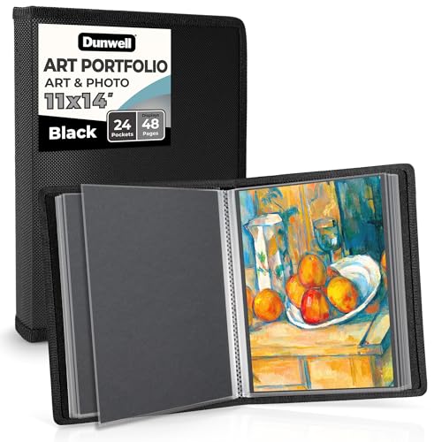 Dunwell 11x14 Art Portfolio Binder, 24-Sleeve, Artwork Storage | 24 Clear Sleeves, Displays 48 Pages, Artwork Storage, Acid-Free Poly Protection, Presentation Portfolio Binder - color: Black, size: 11x14" w/ BLK Paper