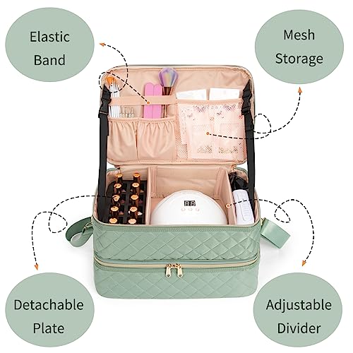 Nail Polish Organizer Bag Holds 50+ Bottles (15ml/0.5 fl.oz) &Nail Lamp - color: 02-Green, size: 50 Bottles