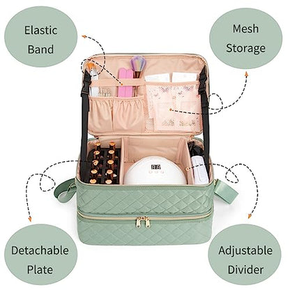 Nail Polish Organizer Bag Holds 50+ Bottles (15ml/0.5 fl.oz) &Nail Lamp - color: 02-Green, size: 50 Bottles