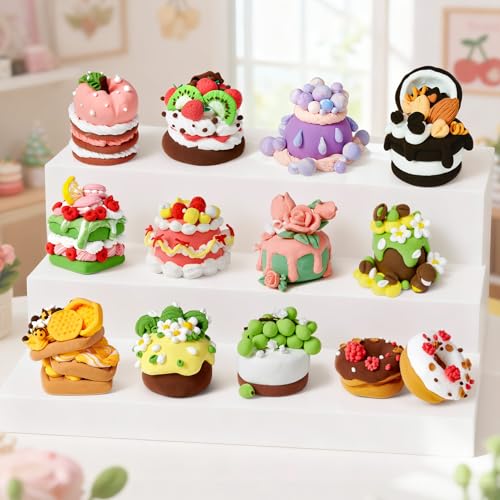 Air Dry Clay for Kids Modeling Clay Kit, 12 Boxes Model Magic Molding Clay with Tools & Tutorial, Non-Sticky, Arts and Crafts for Kid Ages 4-8 8-12 Girl Birthday Gift, Cake Party Favor Classroom Prize
