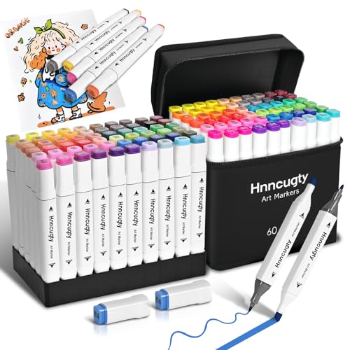 Hnncugty Alcohol Markers Set-Case & Holders 60 Colors Dual Tips Art Markers | Brush Pens Chisel & Fine Artist Sketch Pens Art Supplies for Adult Coloring Books, Drawing, Painting, Sketching Illustration - color: 60 Colors