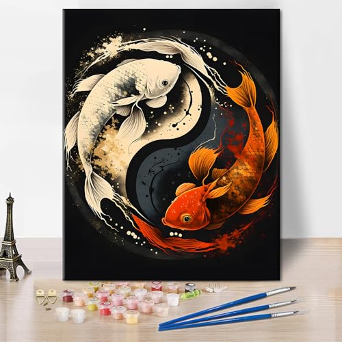 TUMOVO Paint by Numbers Kit for Adults Yin Yang Symbol with Koi Fish - color: Koi Fish
