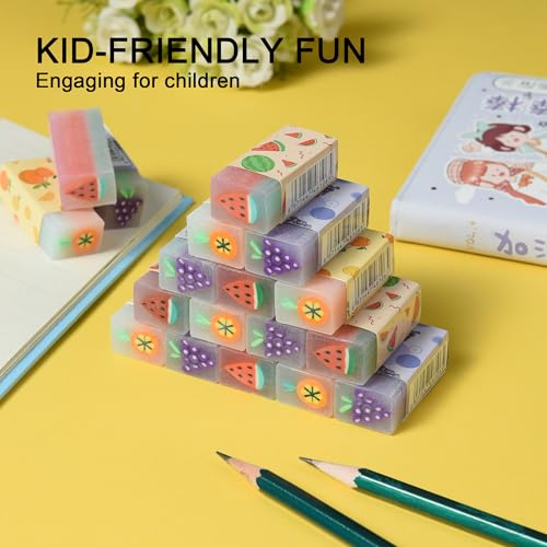 HILAZA 18Pcs Cute Fruit Erasers for Kids Bulk, Kawaii Fun Pencil Jelly Erasers for School Classroom Supplies Prize Gifts Party Favors - style: FRUIT