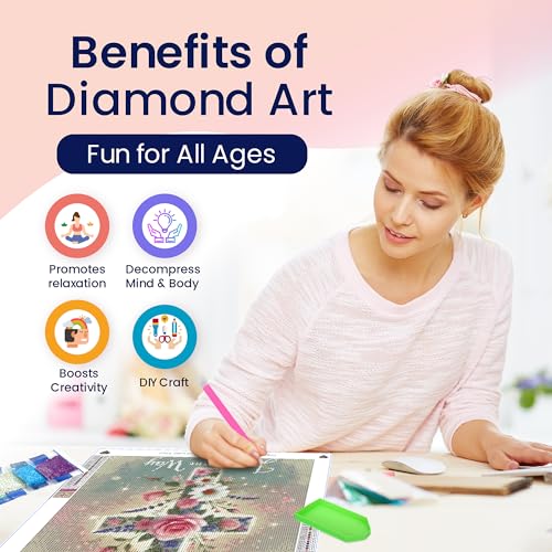 Modern Merch Jesus Diamond Art for Adults Flower Cross Christian 5D Diamond Painting Kit for Adults, DIY Jesus Wall Art Cross Stitch Kits Gem Art, Round Drill 12x12 Religious Gifts for Women - color: Cross Flower