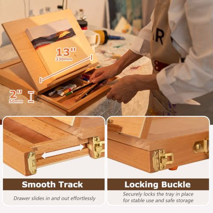 DJAR Tabletop Sketchbox Art Easel with Storage & Palette, Solid Beechwood - style: Tabletop Easel