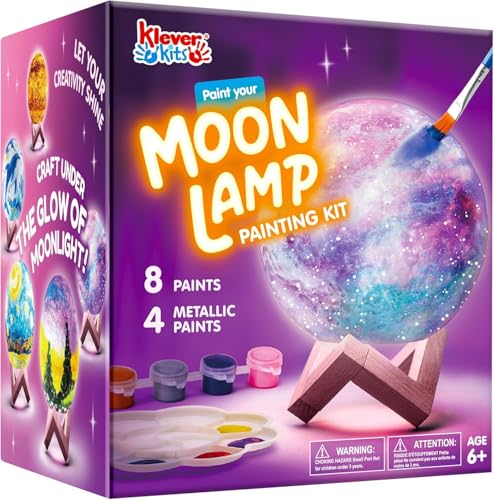 Klever Kits DIY 3D Moon Night Light, Paint Your Own Moon Lamp Kit Galaxy Lamp Arts and Crafts Kit, School Activities, Birthday Gifts for Kids Girls Boys - style: Moon