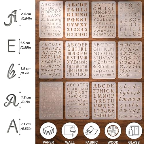 Amabro 16Pcs Letter Stencils Reusable Plastic Letter and Number Stencils