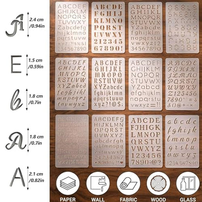 Amabro 16Pcs Letter Stencils Reusable Plastic Letter and Number Stencils