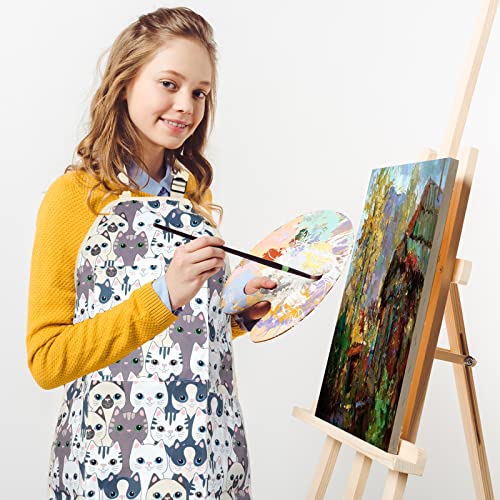 FreeNFond Kids Apron Adjustable Child Apron with 4 Pockets for Baking Painting - color: White Cat