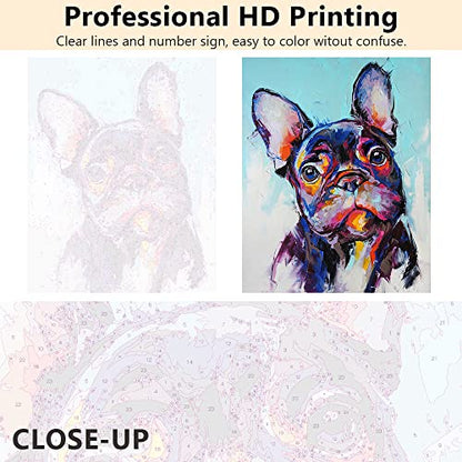 French Bulldog Easy Paint by Number Kit for Adults | French Bulldog 16x20 inch canvas, pre-numbered, easy paint by numbers kit. Relaxing DIY craft for dog lovers