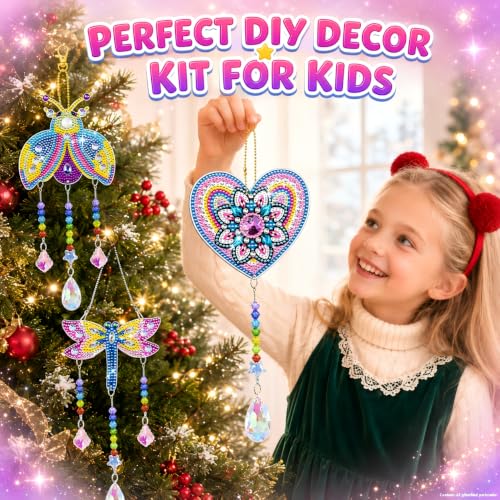 Diamond Art for Kids 8-12, 3 PCS Diamond Art Painting Sun Catcher for Girls - color: Yellow, Blue and Pink