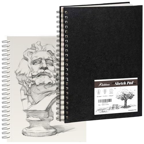9" x 12" Hardcover Sketchbook Spiral Drawing Pad Mixed Media Art Book | 160gsm Paper, 80 Sheets (160 Pages), Lay Flat Spiral Binding, Micro-Perforated Pages, Acid-Free, Dry Media & Light Marker - size: 9*12 inch(80 Sheets)