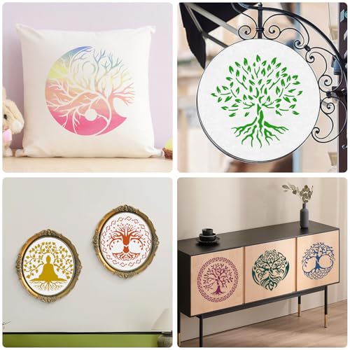 15Pcs 6 x 6 Inch Tree of Life Stencil, Reusable Stencils for Painting on Wood Decoration Painting Templates for Wall Floor DIY Decorations Christmas Gifts for Kids - style: Tree of Life