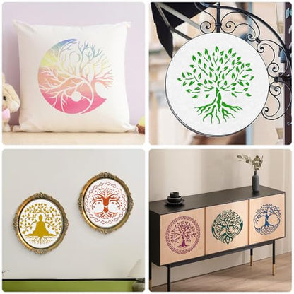 15Pcs 6 x 6 Inch Tree of Life Stencil, Reusable Stencils for Painting on Wood Decoration Painting Templates for Wall Floor DIY Decorations Christmas Gifts for Kids - style: Tree of Life