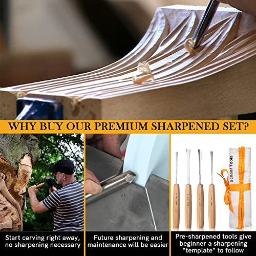 4-pc Wood Chisel Set, Fishtail Gouges, Sharpened | Professionally hand sharpened, detail carving chisels for beginners, sculpture and relief carving, tutorials included - color: Professionally Sharpened 4 Piece Fishtail Set