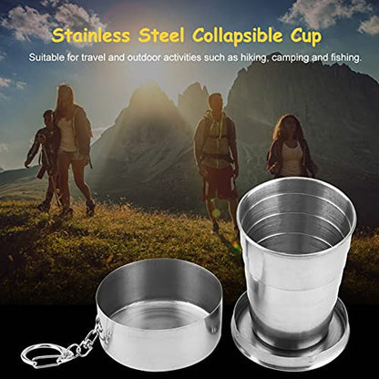 Stainless Steel Collapsible Cup, Camping Folding Cup Retractable Travel Mug with Lid Keychain Portable Drinking Outdoor Demountable Stackable Expandable Protective Cap for Hiking Picnic Coffee(S) - size: 2 Ounces