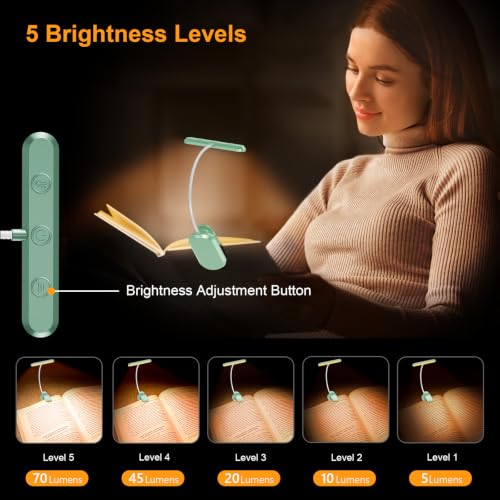 Gritin Rechargeable Book Light for Reading in Bed with 19 LED | Eye Caring 3 Color Temps, 5 Brightness Levels, Memory Function, 90 Hrs Runtime Flexible Goose Neck Clip on Light-Cyan - color: Cyan