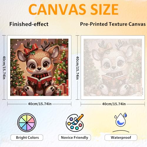 CRZMODE Christmas Paint by Numbers Kit for Adults, Deer Paint by Numbers for Adults, Acrylic Painting Crafts for Home Decor Gift (16x16inch) - color: Christmas Deer(16X16")