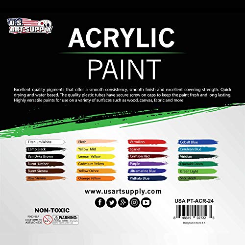 U.S. Art Supply 24 Color Professional Acrylic Paint Set in 12ml Tubes - size: 24 Count (Pack of 1)