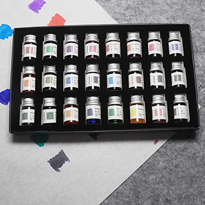 24 Colors Calligraphy Ink Set, Colorful Dip Pen Ink With Gold Powder for Drawing and Writing Art, Gift Box Included
