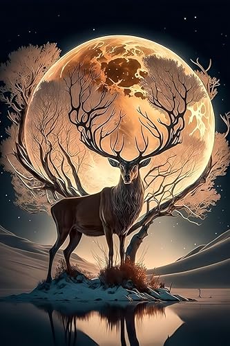 GMETINC Moon Deer Diamond Painting Kits for Adults, Elk DIY 5D Diamond Art Kits Full Drill Diamond Dots Paintings with Diamonds Gem Art and Crafts Home Decor 12x16inch - color: Elk