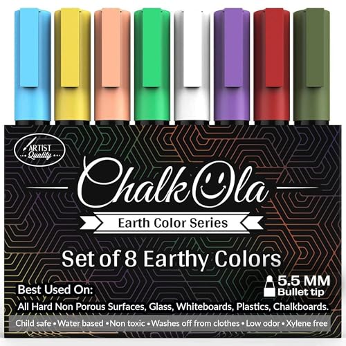 Chalkola 8 Pastel Chalk Markers for Chalkboard Signs, Blackboard - 6mm Tip | Washable Wet Wipe Ink Chalkboard Markers for Window, Labels, Bistro, Glass, Car - Reversible Tip, Erasable Liquid Chalk Pens - size: Bold Tip - 6mm