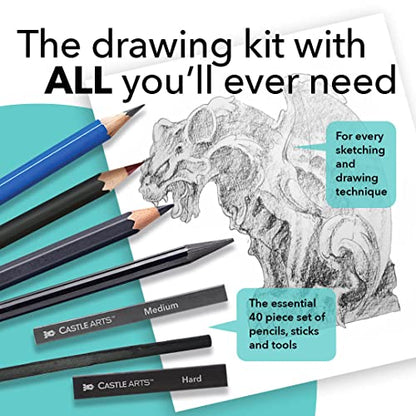 Castle Art Supplies 40 PieceDrawing, Sketching and Charcoal Set for Artists