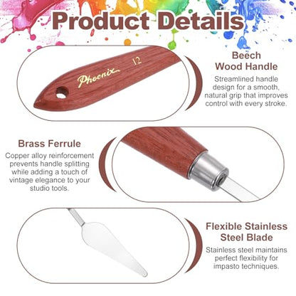 MECCANIXITY Pack of 1 Palette Knife No.12, 8.5" Long Palette Knives with Stainless Steel Flexible Spatula Pallet Knife and Wood Handle for Scraping, Mixing, Oil Acrylic Painting Canvas - style: No.12