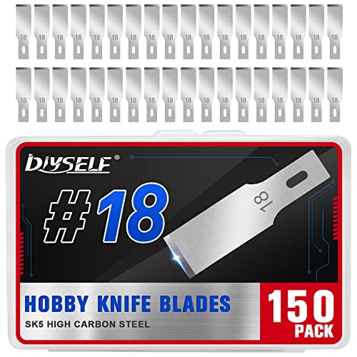 DIYSELF 150 PCS #18 Exacto Knife Blades, SK5 Hobby Knife Replacement Blade | Chisel-Edge Craft Knife Blades for Flat Cuts and Trimming, Durable Art Knife Blades for Paper, Wood, Leather and Models - size: #18