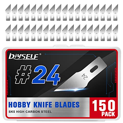 DIYSELF 150 PCS Hobby Knife Replacement Blades, #24 Sharp Exacto Knife Blades, Hobby Knife Blade Refills with Storage Case, High Carbon Steel Exacto Blades for Craft, Scrapbooking, Stencil (#24） | Angled-Edge Craft Knife Blades for Trimming and Deburring,