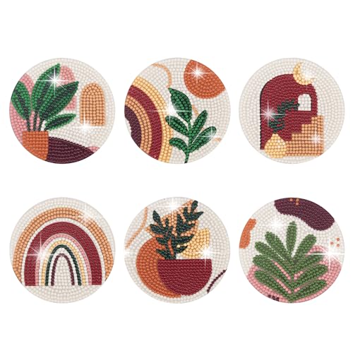 Temlum 6 Pcs Diamond Art Coasters Kits for Adults & Teens, Plants - color: Plants Coasters