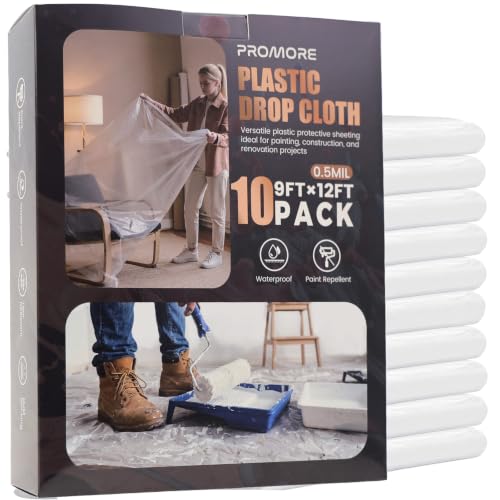 10 Pack Plastic Drop Cloth 12x9 Ft, Disposable Painter's Sheeting & Tarps for Painting, Furniture, Walls, and Floor Protection - size: 0.5mil-10Pack