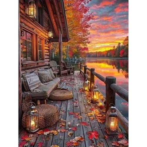 KYOQFVN 5D Diamond Art Kits for Adults House Lakes, Landscape Diamond Painting Art Nature Scenery, DIY Full Round Drill Diamond Painting gem Art for Adults, Home Wall Decor 12 x 16 Inch - color: JX0420-US