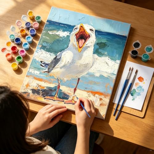 BYGFHLYW Funny Seagull Beach Ocean Paint by Numbers Kit for Adults Canvas - color: PB515-1