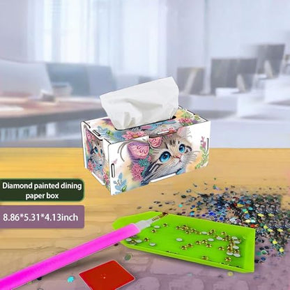 LSQFS DIY Diamond Art Tissue Box Kit,Cat,Ideal Gift,1PC - color: Cat 1