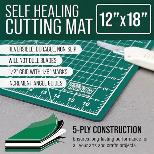 U.S. Art Supply 12"x18" Self-Healing Cutting Mat 5-Ply 2 Pack Green/Black - color: Green/Black