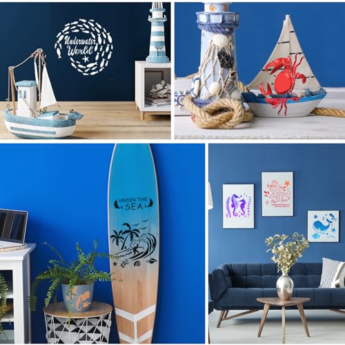 SUNFEEL 25Pack Ocean Stencils for Painting – Painting Templates 6 x 6 in and 6 x 6 in Reusable Painted Painting Stencils， Stencils for Painting On Wood and Canvas, DIY Crafts Andfurniture - style: Ocean