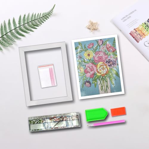 QIOUOL Flower Diamond Art Painting Kits for Kids Adults Beginners with Wooden Frame Girls Art Crafts Rhinestone Gem by Number Kits,Diamond Art Kits for Teens,Birthday Gifts and Office Decor - color: Flower with frame