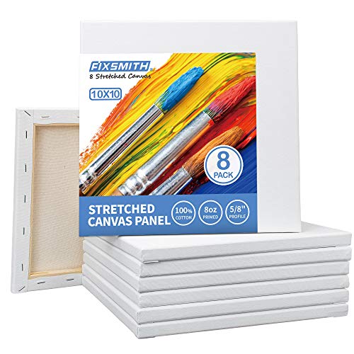 Stretched White Blank Canvas - 10 x10 Inch, Bulk Pack of 8, Primed, 100% Cotton, 5/8 Inch Profile of Super Value Pack for Acrylics,Oils & Other Painting Media. - size: 10"x10"