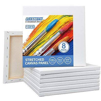 Stretched White Blank Canvas - 10 x10 Inch, Bulk Pack of 8, Primed, 100% Cotton, 5/8 Inch Profile of Super Value Pack for Acrylics,Oils & Other Painting Media. - size: 10"x10"