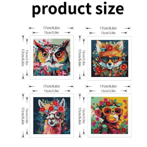 JATOK 4 Pack Diamond Painting Kits for Kids, Cute Cartoon Animals DIY Diamond Arts Mosaic Kits for Adults Beginner, Full Round Drill Gem Art for Home Wall Decor Gift 15x15CM/6x6in - color: Blue