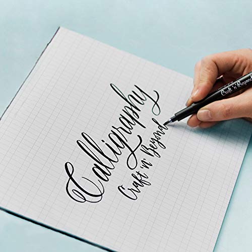 Craft 'n' Beyond Calligraphy Brush Pens Pack of 3 Small, Medium and Large Markers for Hand Lettering, Art Drawing, Sketching, Scrapbooking, Writing, Journaling - Beginner Kit with Fadeproof Black Ink - color: Black- Pack of 3