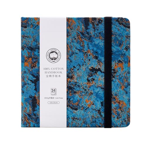Lightwish Square Watercolor Journal,100% Cotton,300gsm/140lb,Acid-Free,24 Sheets Cold Press Watecolor Sketchbook for Artists Adults Students,6.29 * 6.29 Inches(Blue Starry Sky) - color: Blue Starry Sky